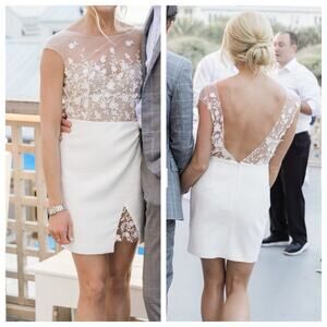 Rime Arodaky Eleonora Sheer Lace Bridal Wedding Mini Dress White FR 34 XS